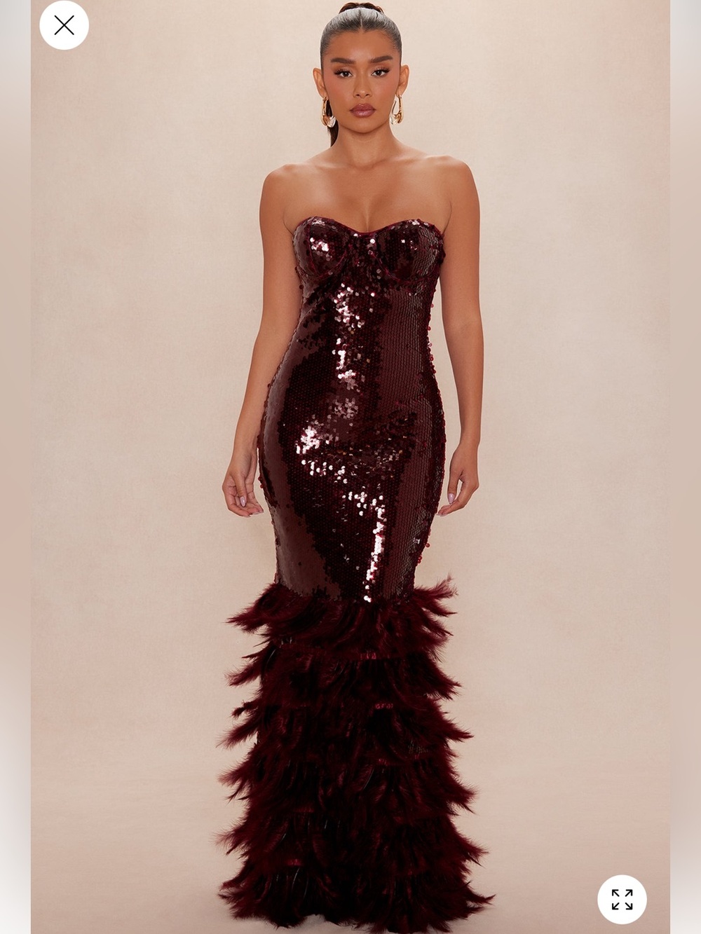 Fashion Nova Burgundy Strapless Sequin Bodycon Dress